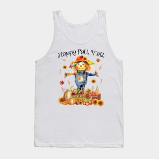 Happy Fall Yall Thanksgiving Halloween Scarecrow Pumpkin Tank Top